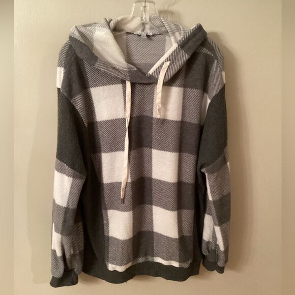 WHITE BIRCH SIZE LARGE GRAY BUFFALO PLAID LIGHTWEIGHT PULLOVER HOODIE SWEATER - Picture 2 of 6